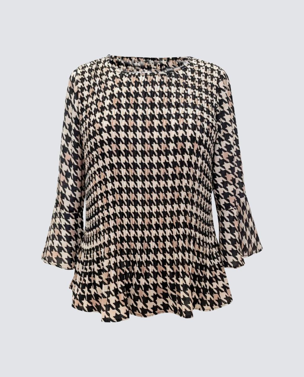 Blusa de mujer estampada plisada con manga 3/4 - Zermatt - Topo Topo-4