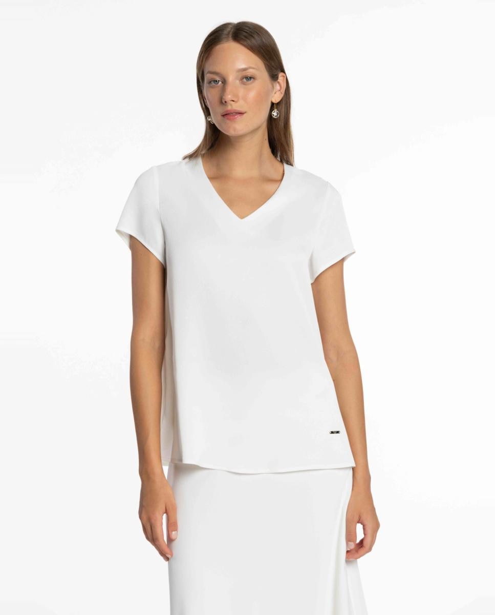 Blusa de Cetim com Manga Curta Cru-1