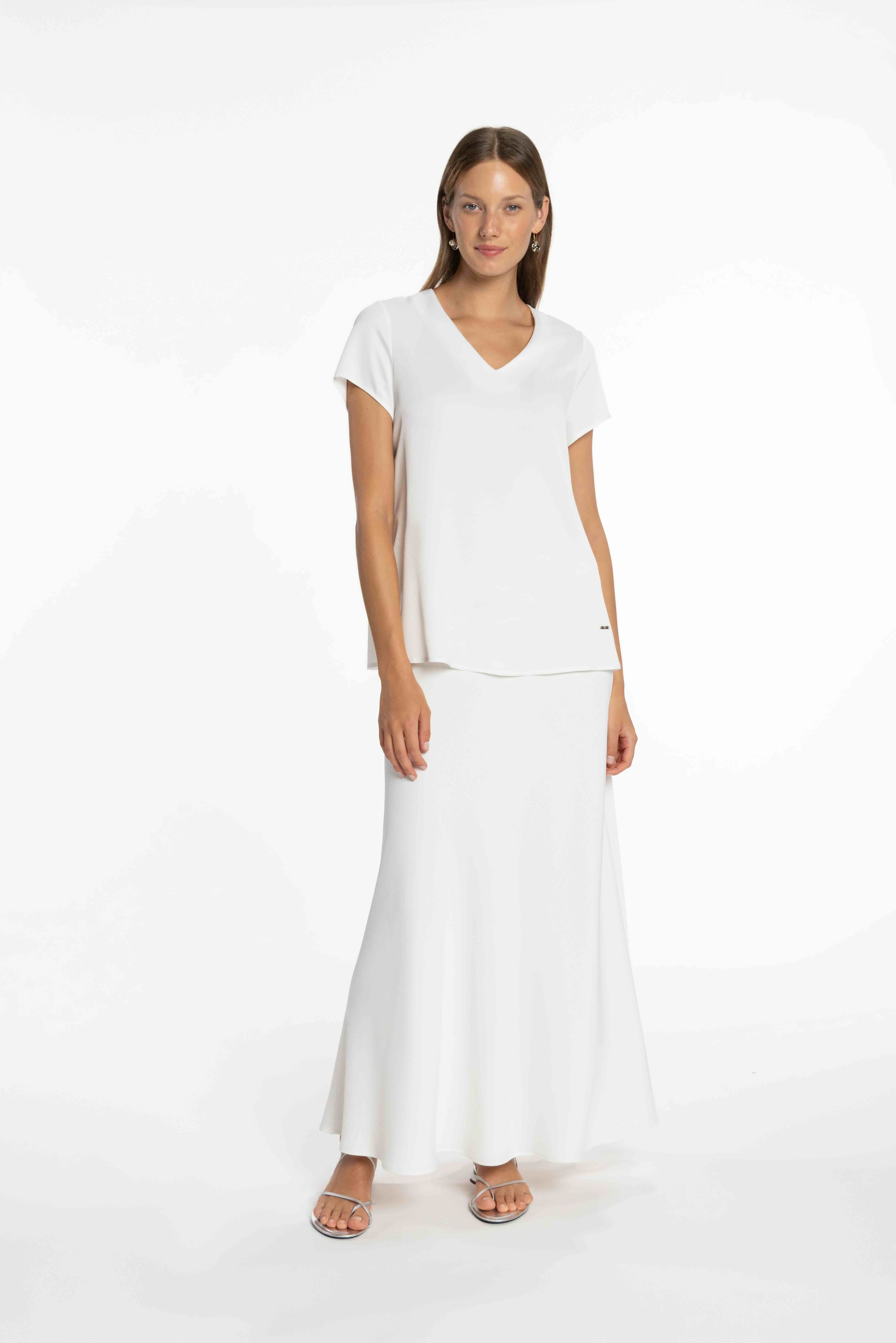 Blusa de Cetim com Manga Curta Cru-6