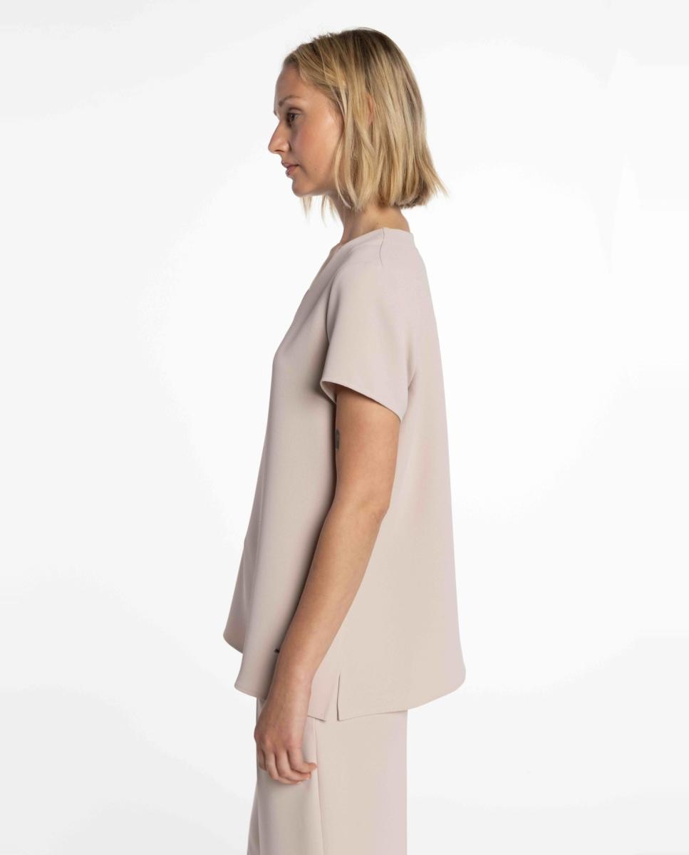 Blusa de Crepe Duplo com Manga Curta Rosa-claro-3