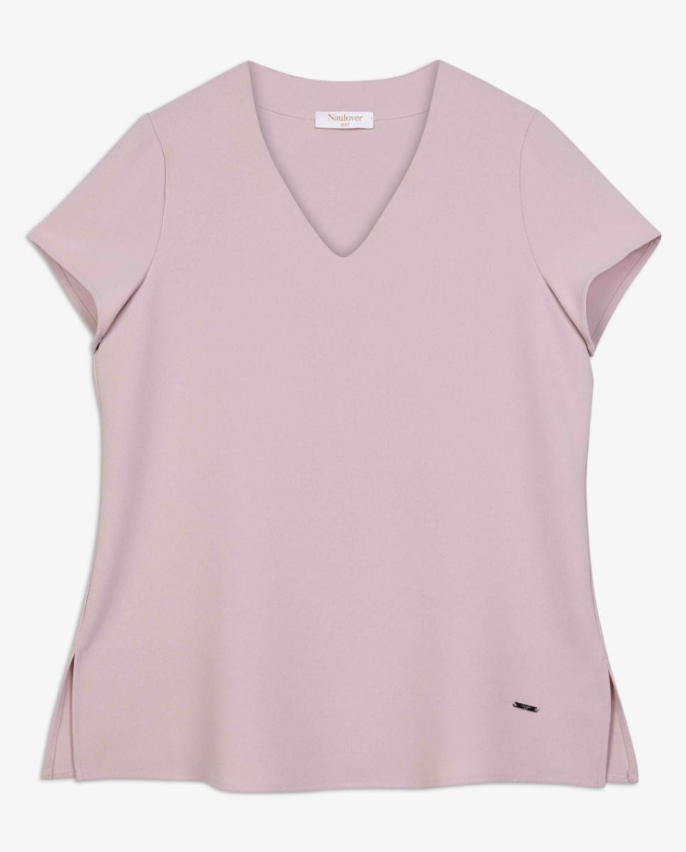 Blusa de Crepe Duplo com Manga Curta Rosa-claro-5