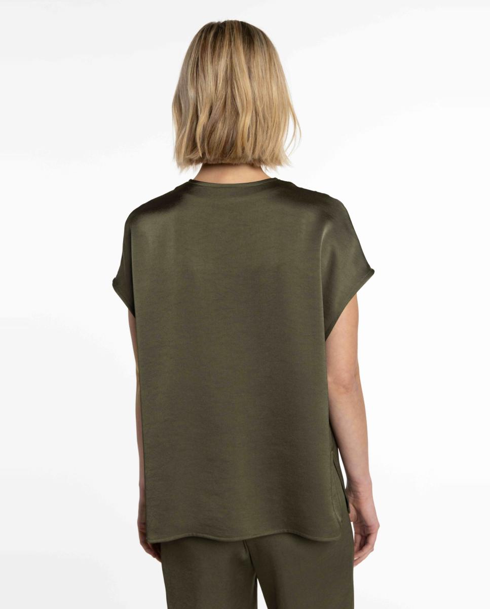 Blusa de Cetim Duplo com Manga Japonesa Castanho-2
