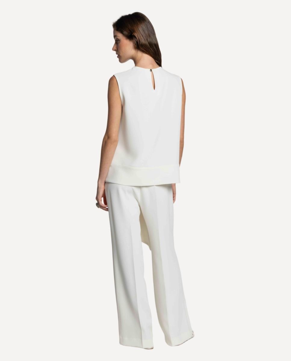 Blusa de Crepe Duplo com Laço na Parte Inferior Cru-2