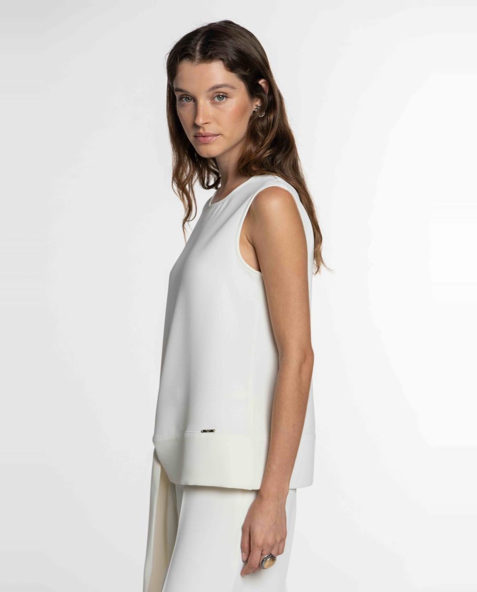 Blusa de Crepe Duplo com Laço na Parte Inferior Cru-3
