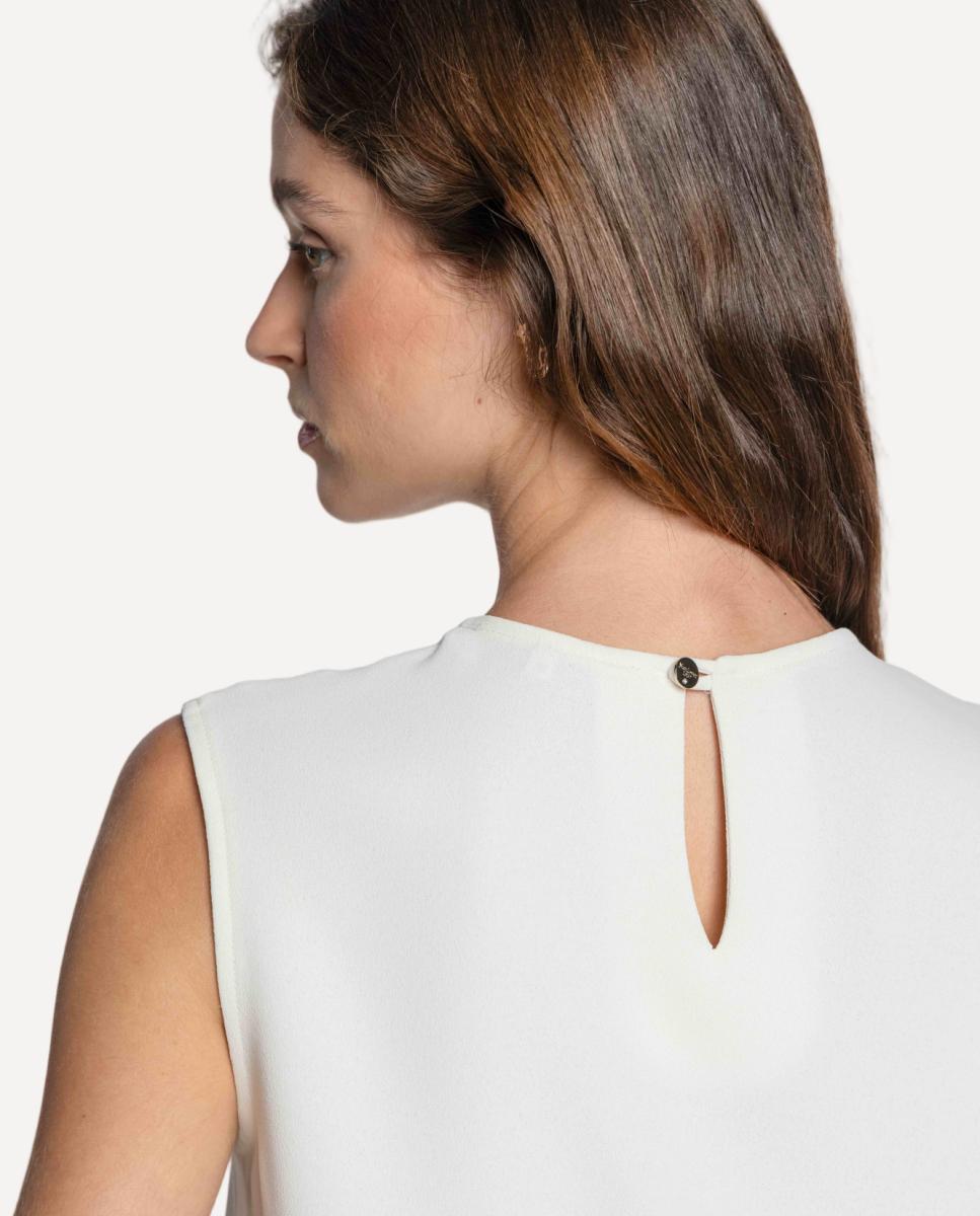Blusa de Crepe Duplo com Laço na Parte Inferior Cru-5