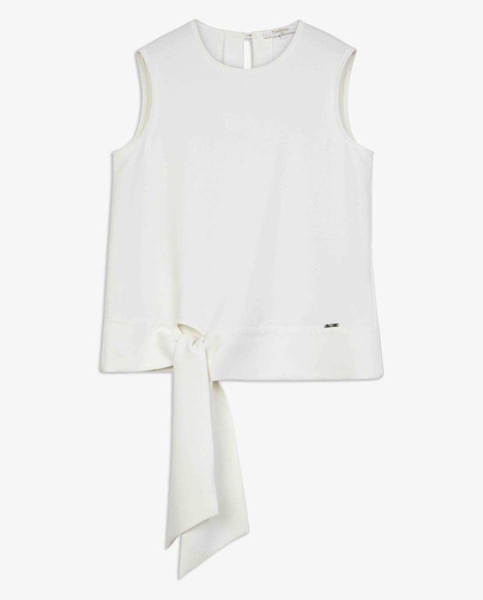 Blusa de Crepe Duplo com Laço na Parte Inferior Cru-6