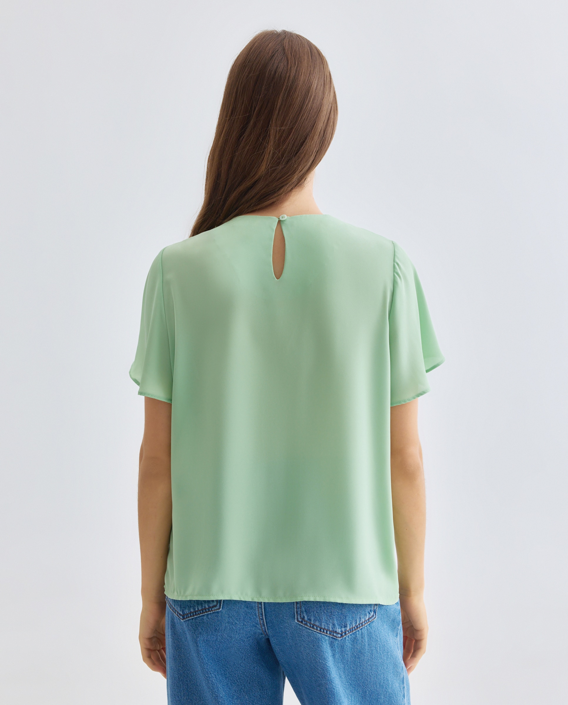 Blusa lisa de mulher com manga curta Verde-3