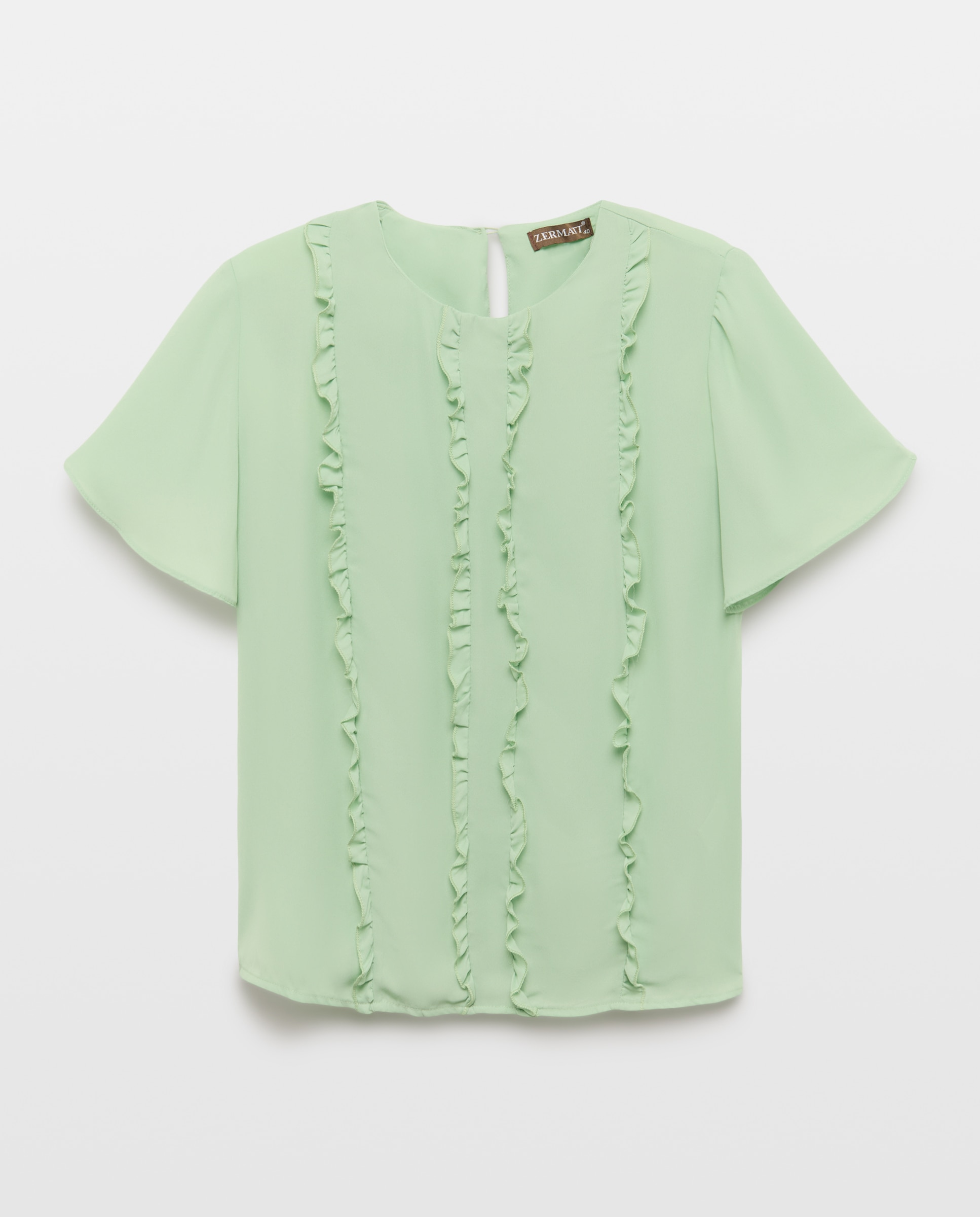Blusa lisa de mulher com manga curta Verde-4
