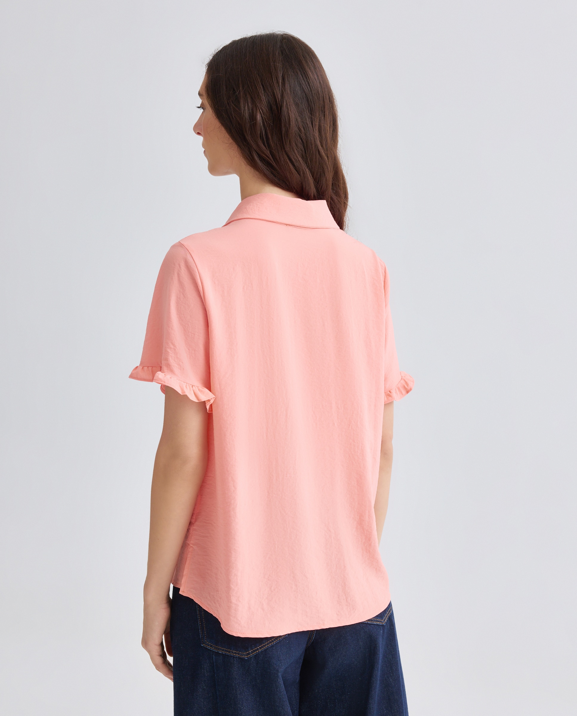 Camisa lisa de mulher com manga curta Pêssego-3