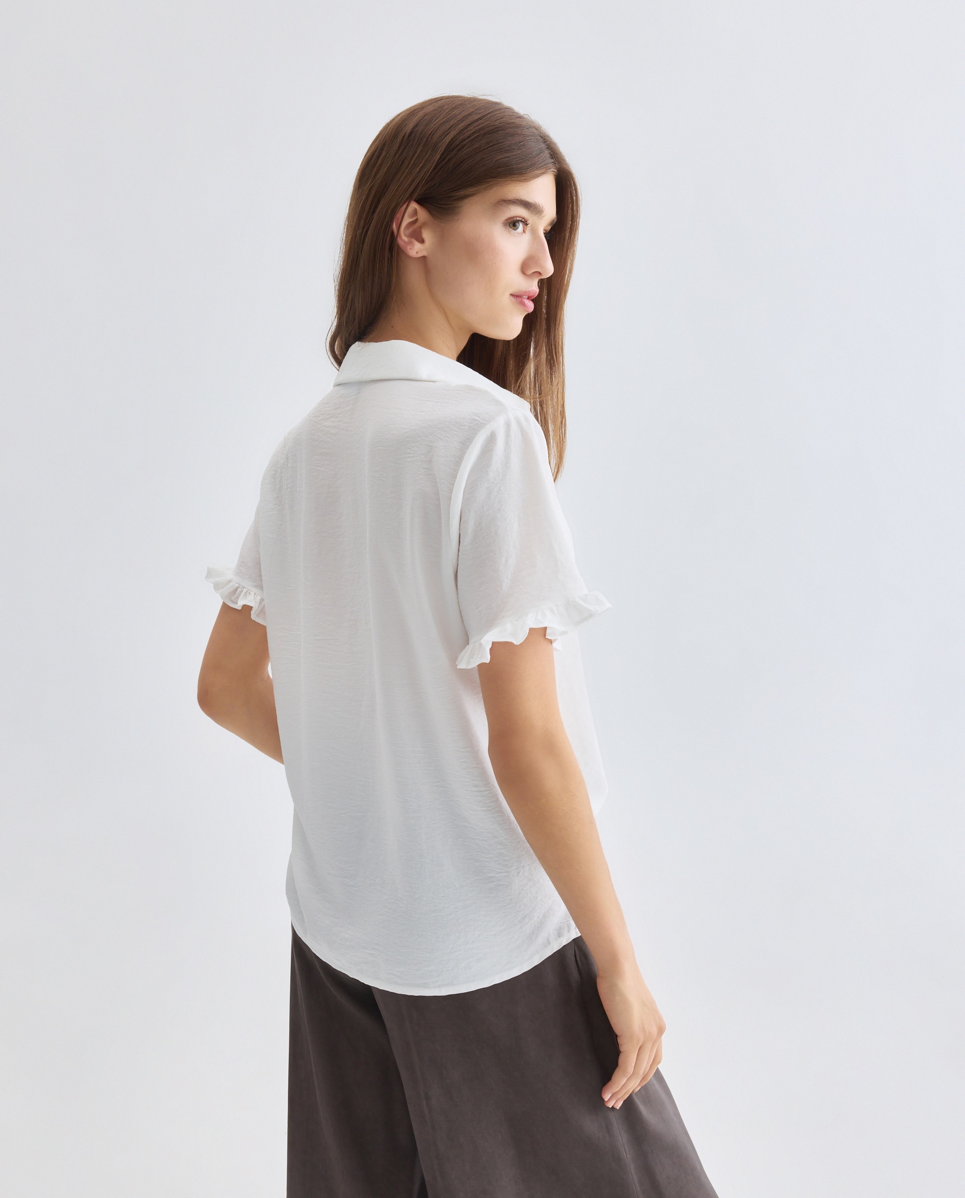 Camisa lisa de mulher com manga curta Natural-3