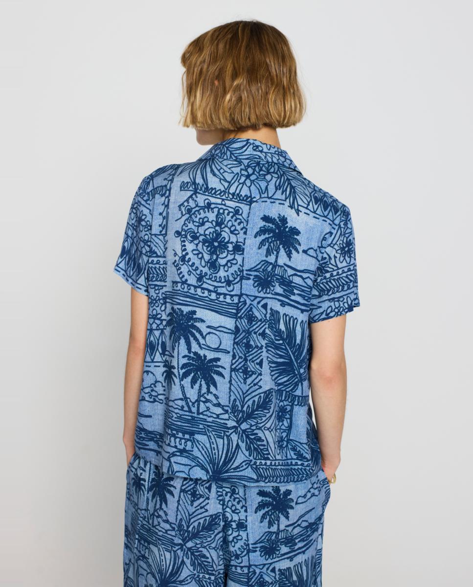 Camisa de Gola com Lapela e Decote em Bico com Manga Curta Azul-marinho-2