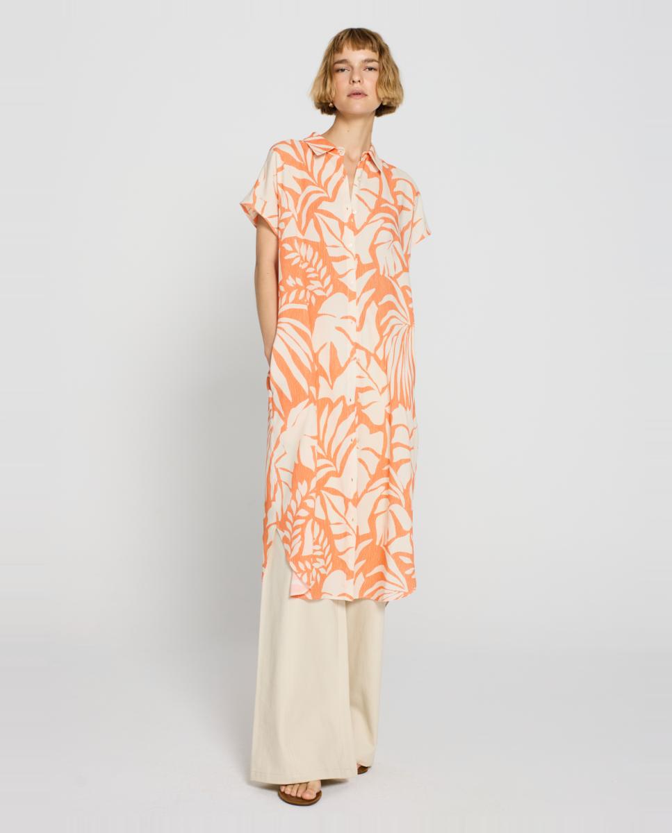 Imagem 0 de Vestido Camiseiro Comprido com Manga Curta e Fecho de Botões Central