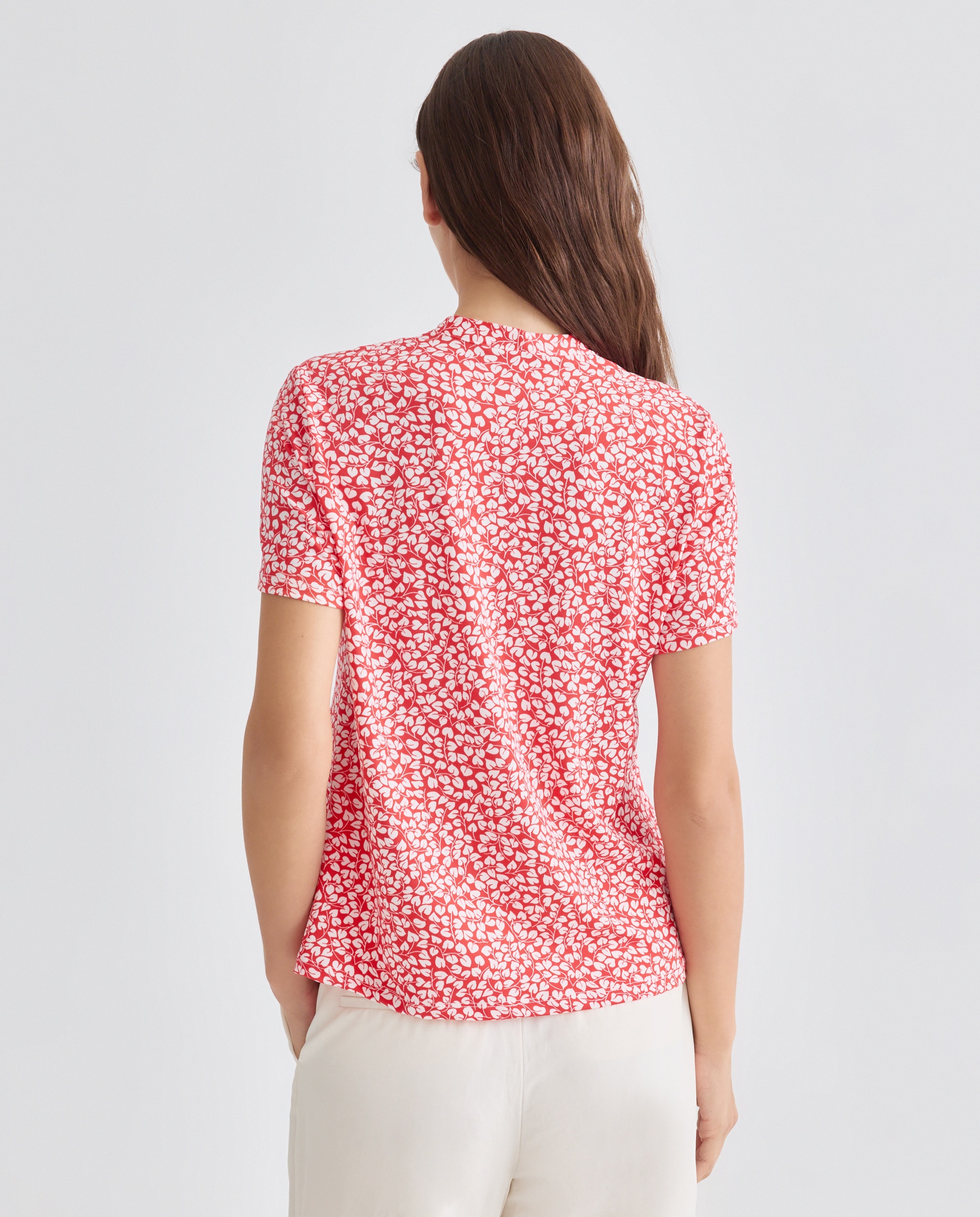 Blusa Estampada com Decote em Bico e Manga Curta Vermelho-3