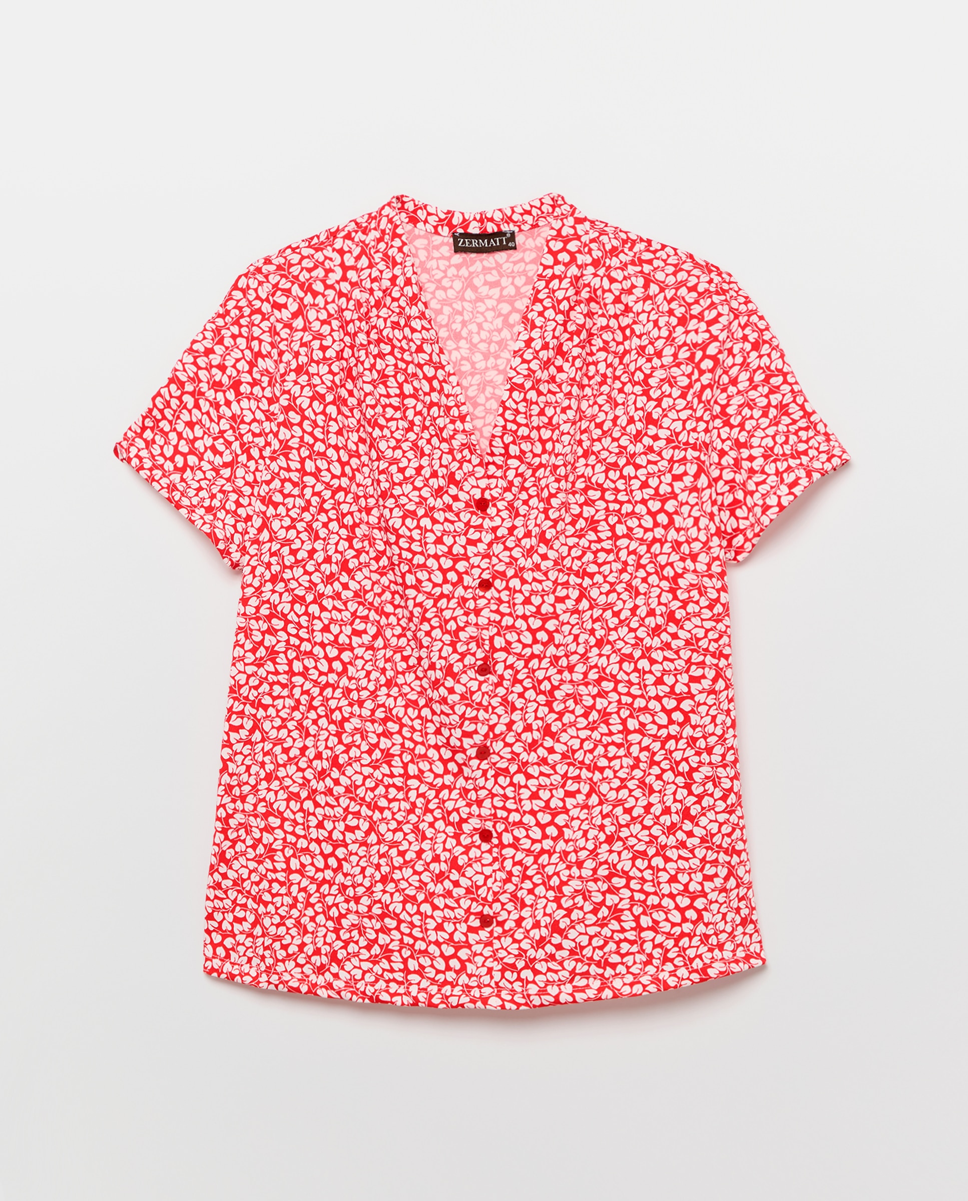 Blusa Estampada com Decote em Bico e Manga Curta Vermelho-4