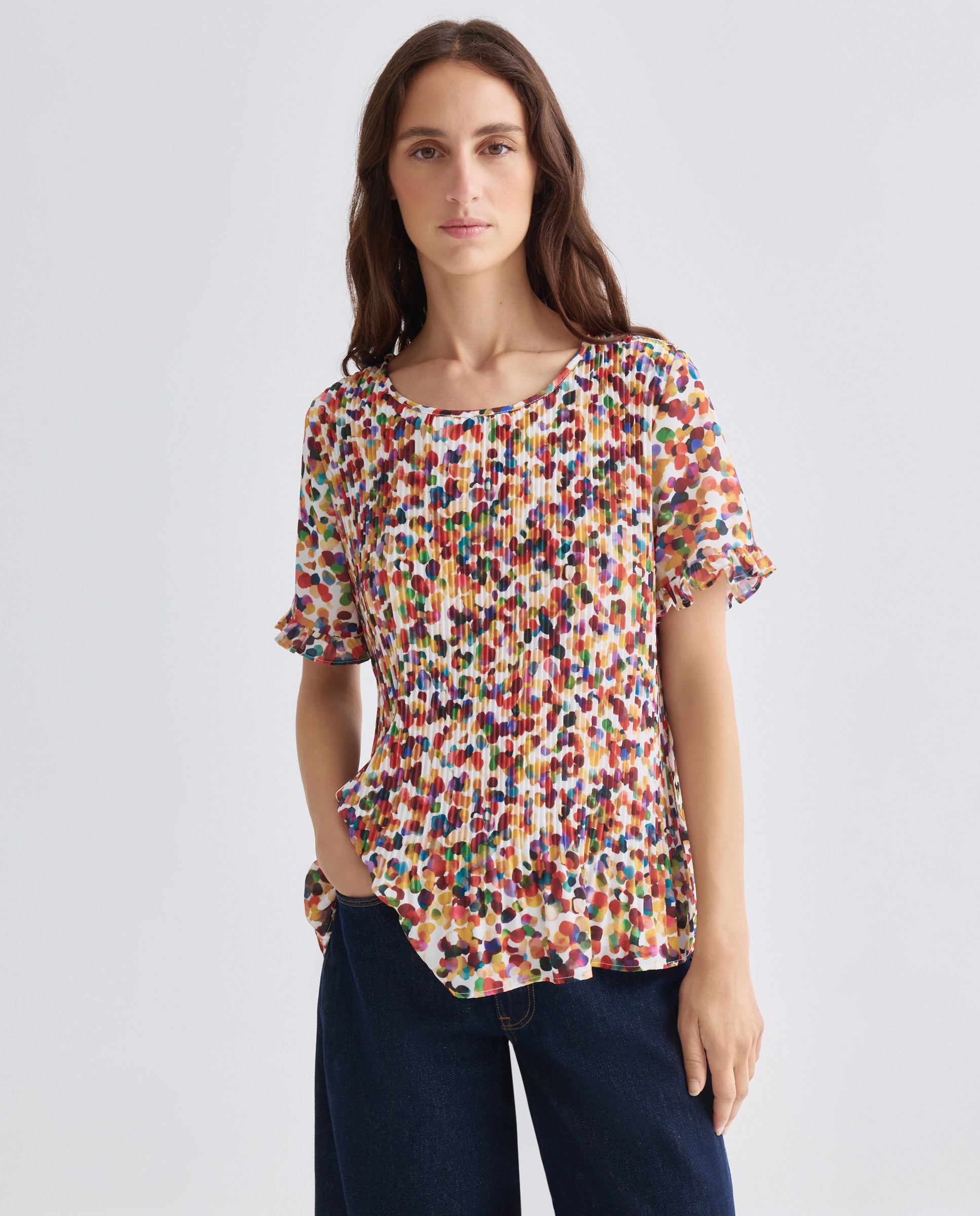 Imagem 0 de Blusa Estampada Plissada com Manga 3/4.