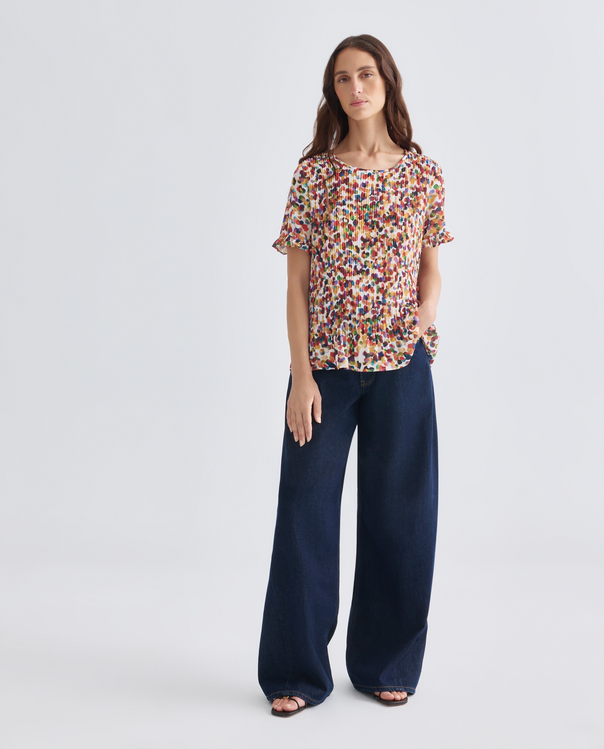 Blusa Estampada Plissada com Manga 3/4 Multicolor-2