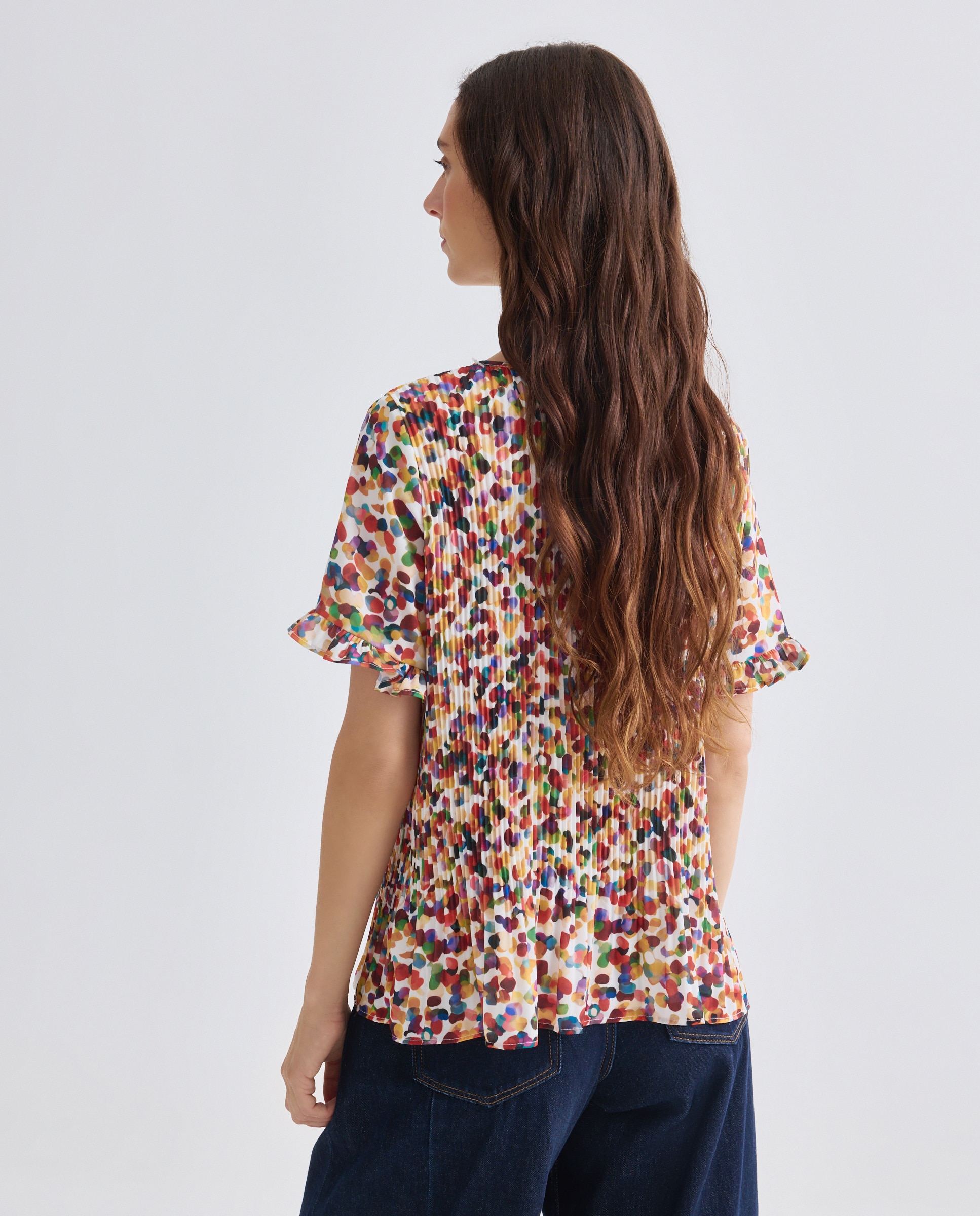 Blusa Estampada Plissada com Manga 3/4 Multicolor-3