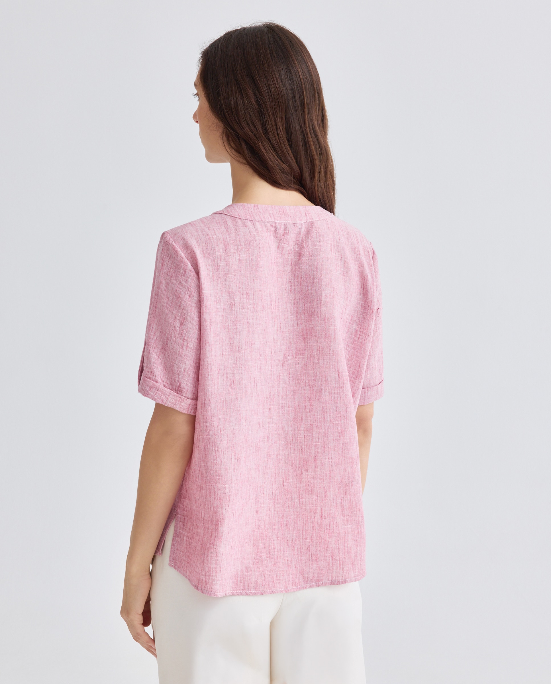 Blusa lisa de mulher com manga curta Grená-3