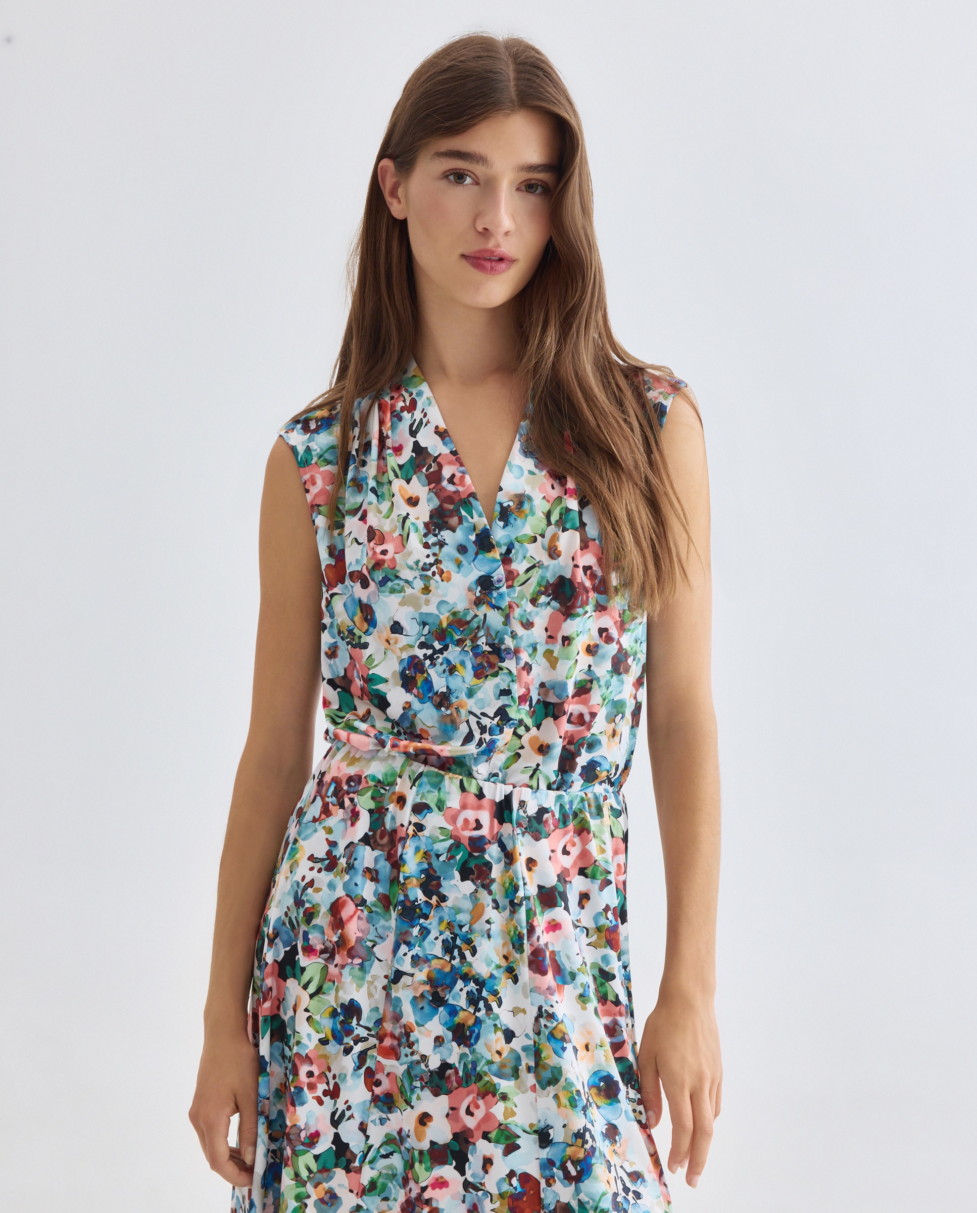 Zermatt - Blusa estampada, cuello pico, sin mangas.