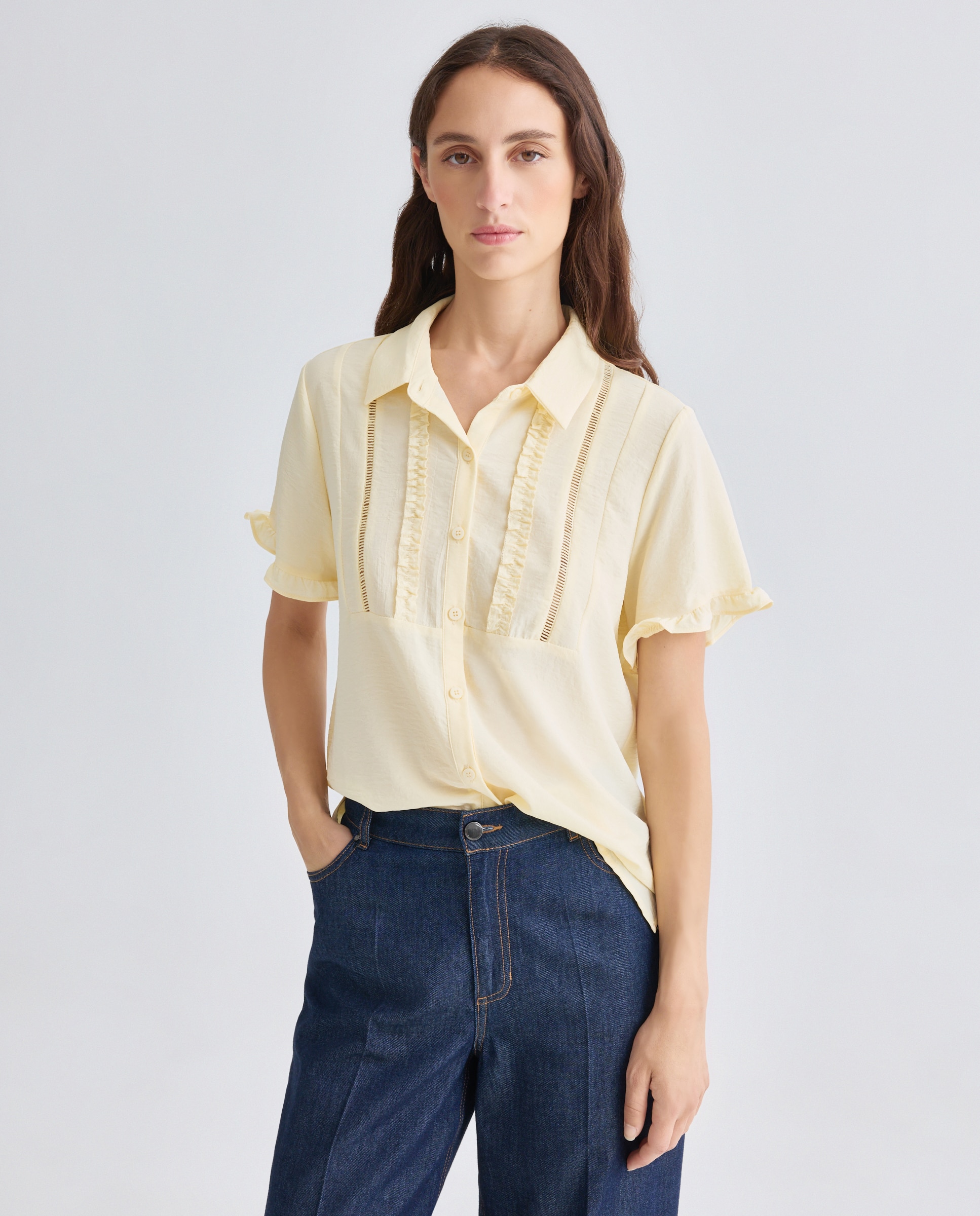 Camisa lisa de mulher com manga curta Amarelo-1