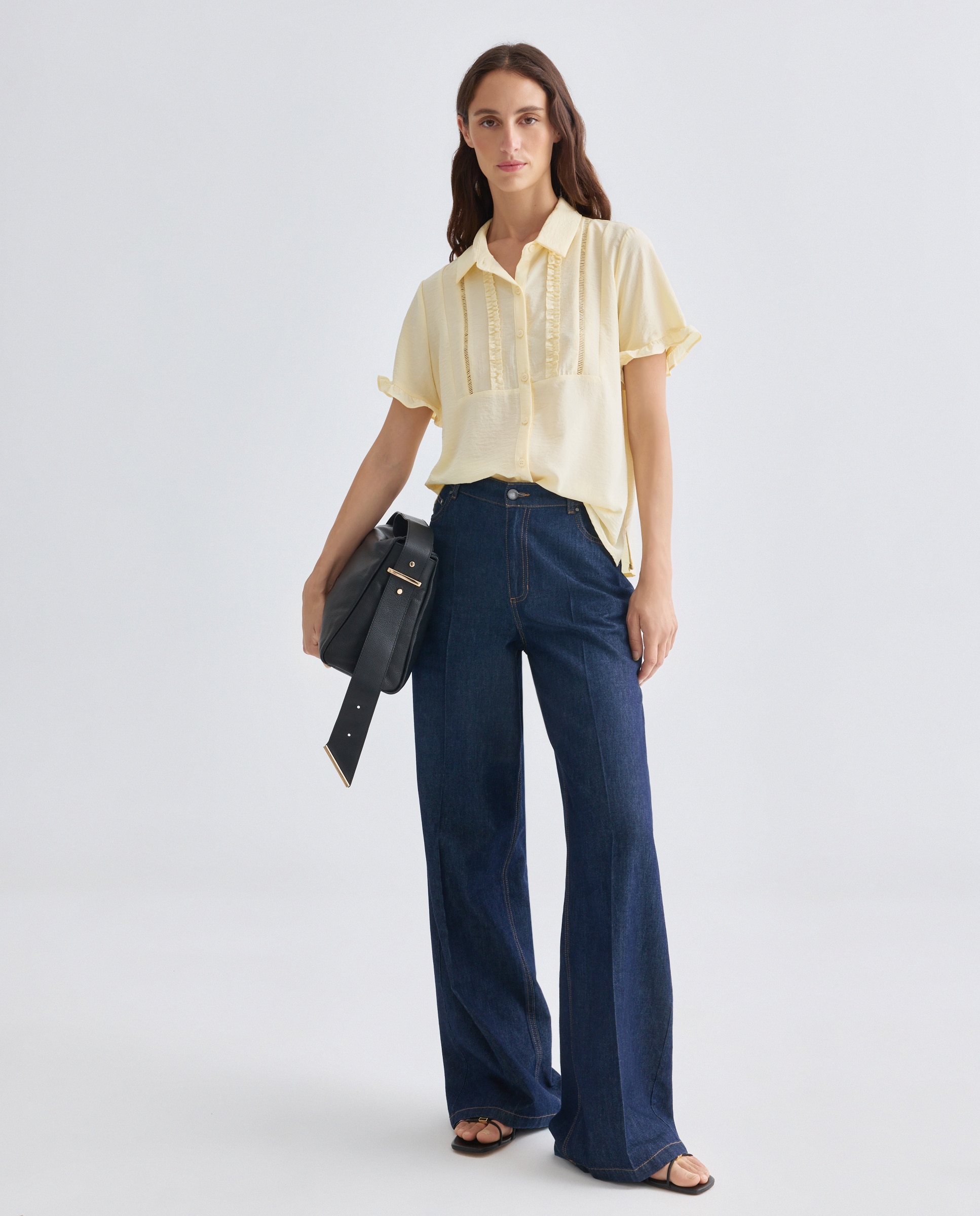 Camisa lisa de mulher com manga curta Amarelo-2