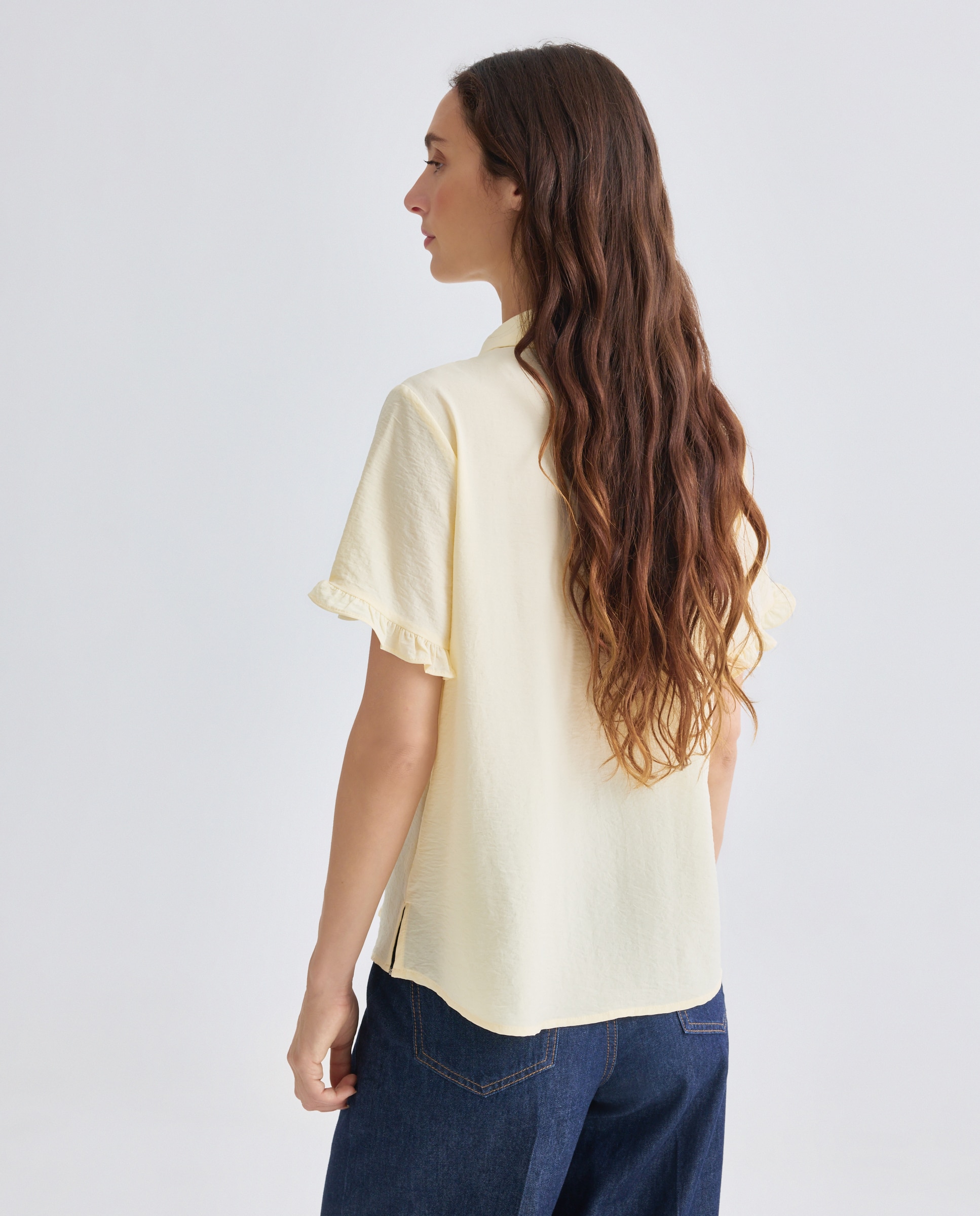 Camisa lisa de mulher com manga curta Amarelo-3