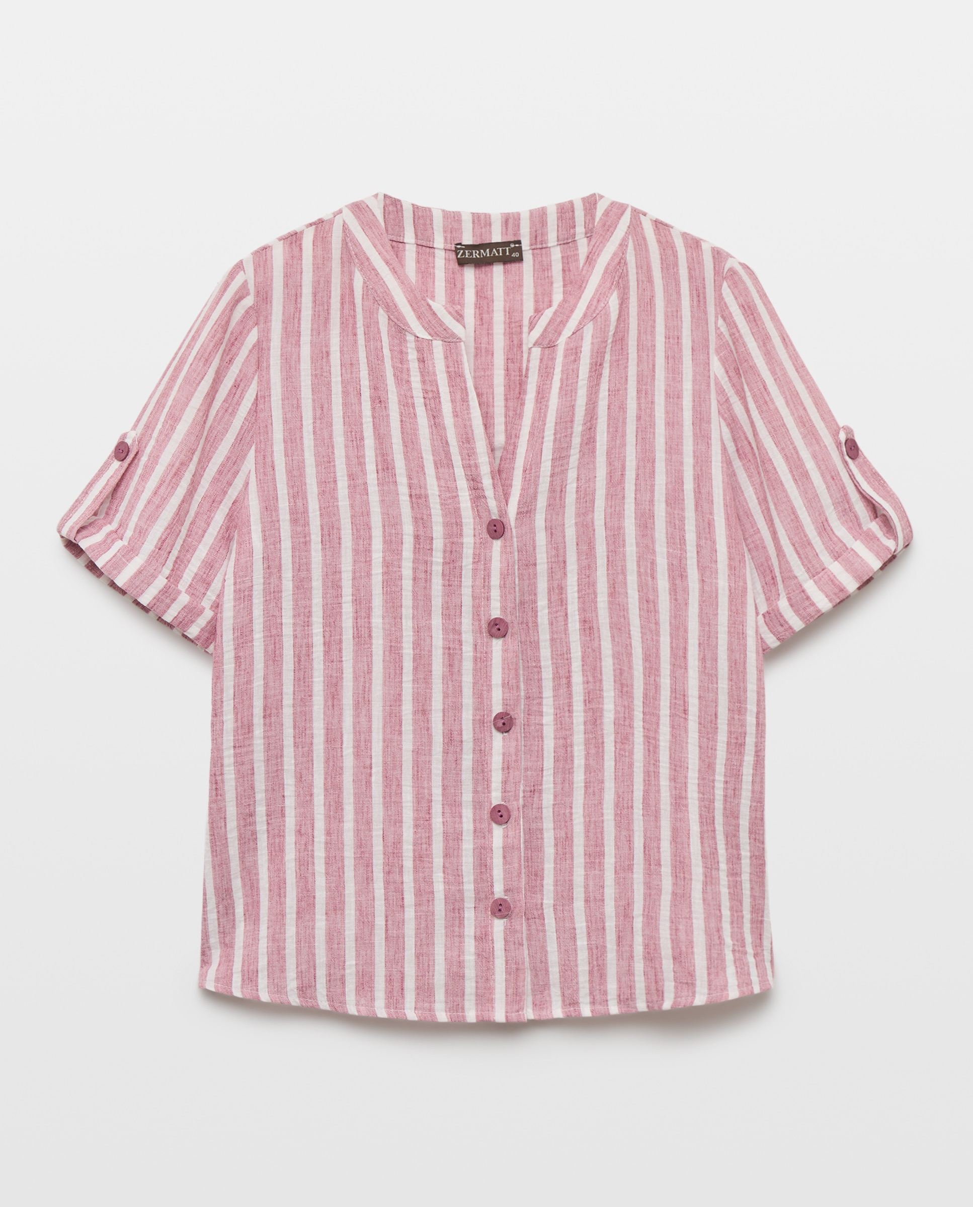 Blusa às Riscas com Manga Curta Grená-4