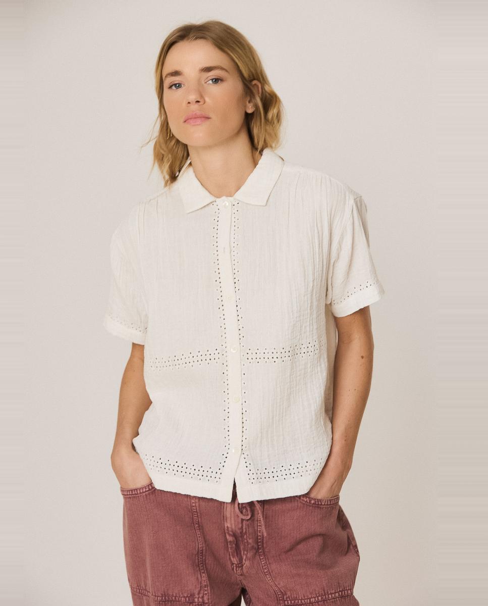 Camisa de mujer cuello camisero manga corta - Indi & Cold - Blanco Blanco-1