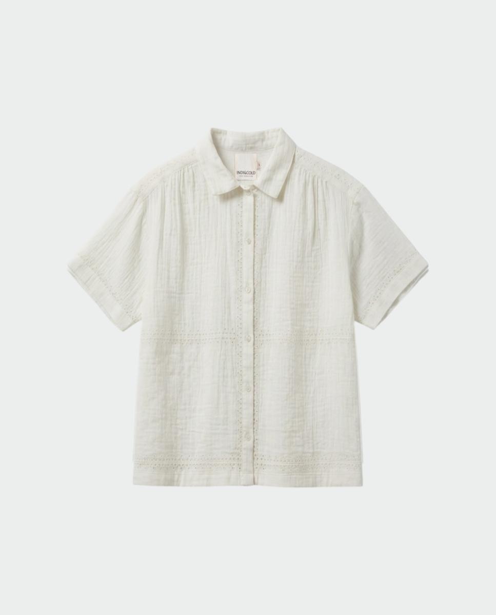 Camisa de mujer cuello camisero manga corta - Indi & Cold - Blanco Blanco-4