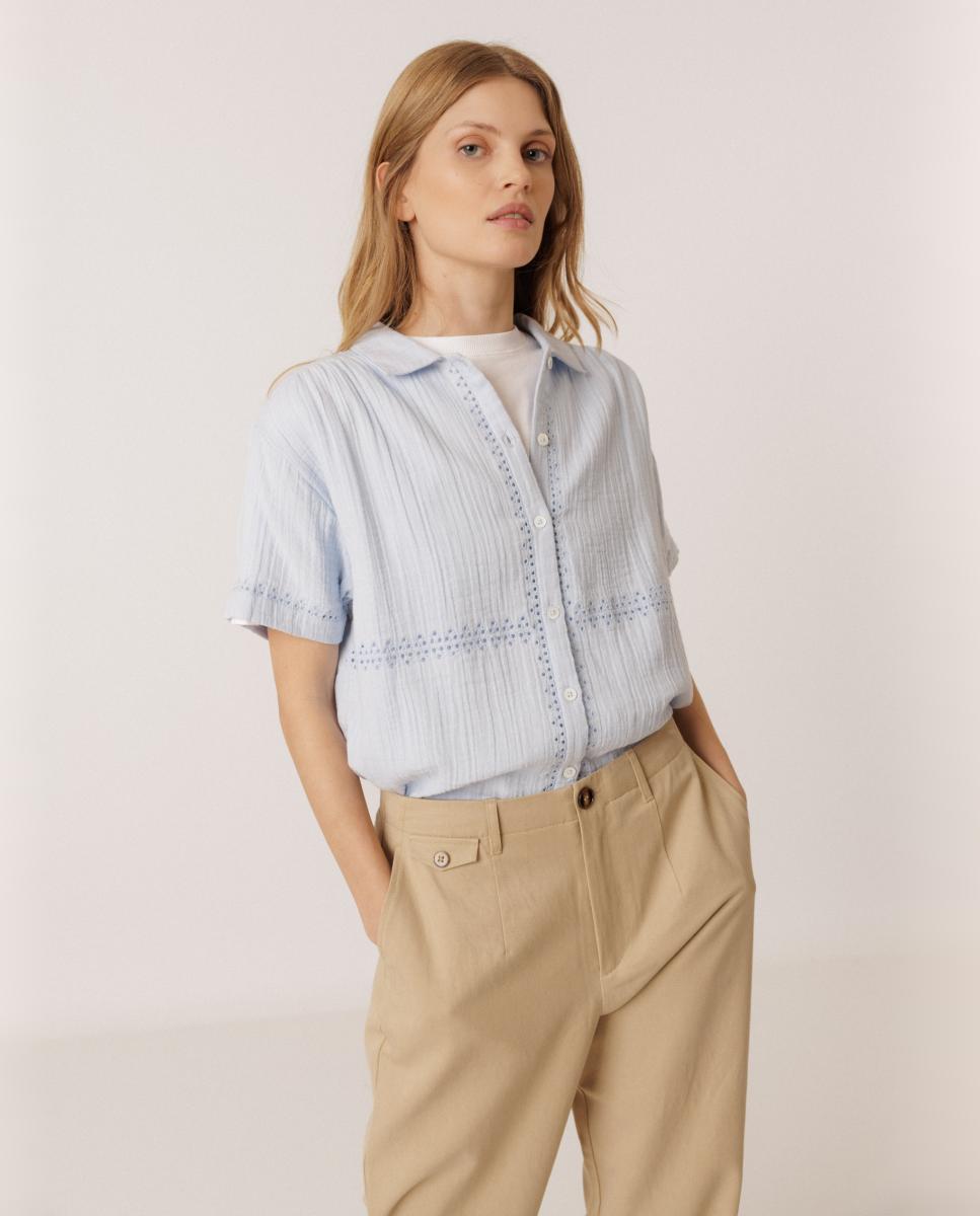 Camisa de mujer cuello camisero manga corta - Indi & Cold - Azul Azul-1