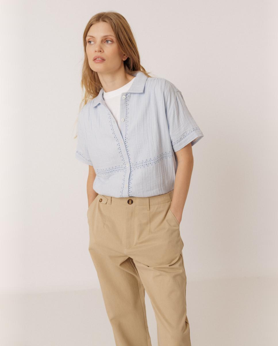 Camisa de mujer cuello camisero manga corta - Indi & Cold - Azul Azul-2