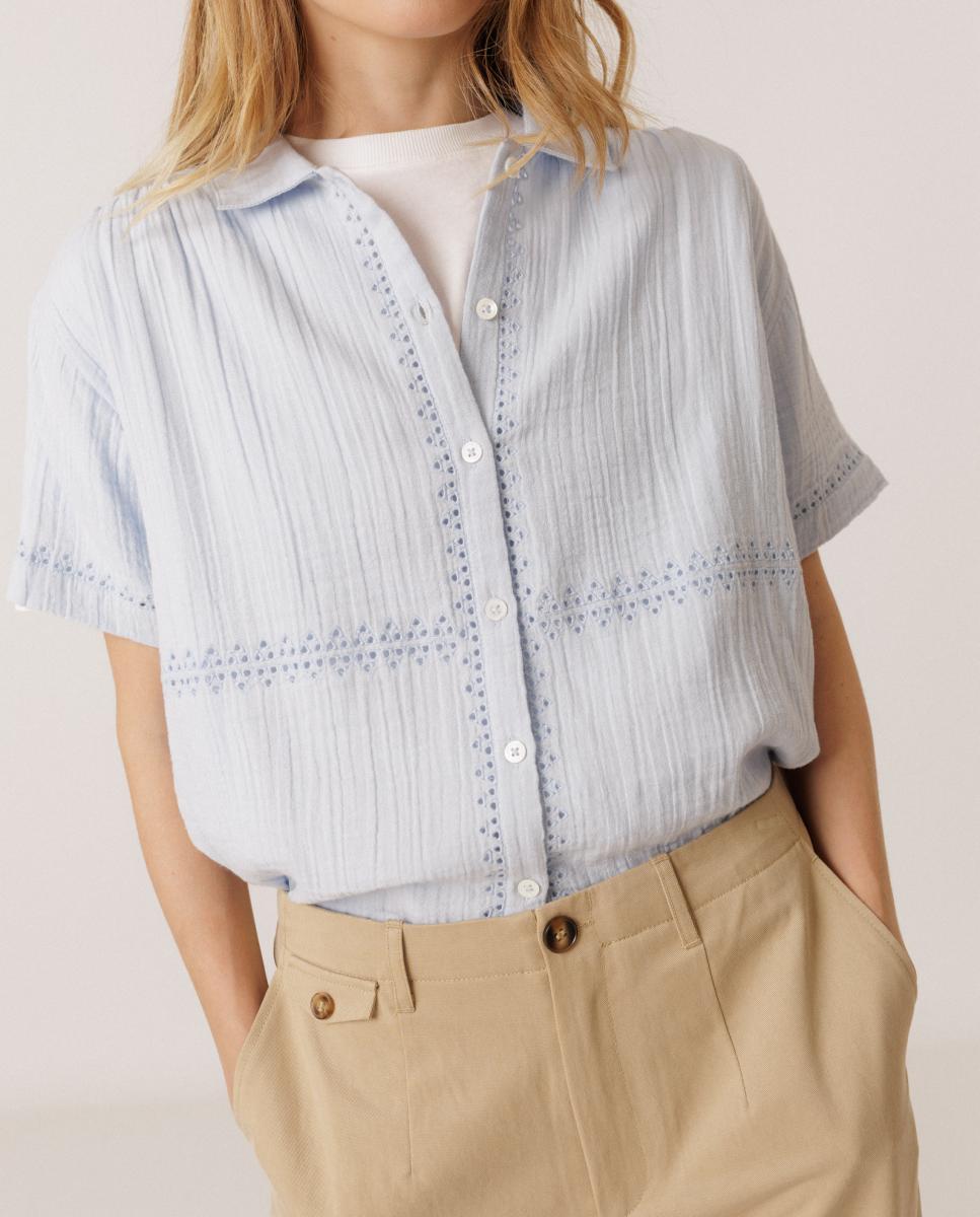 Camisa de mujer cuello camisero manga corta - Indi & Cold - Azul Azul-3