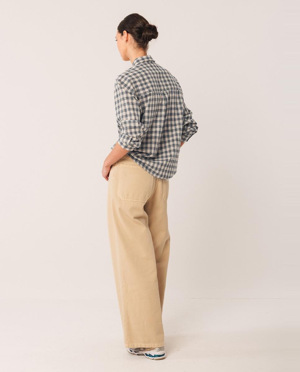 Camisa de manga comprida com colarinho de camisa Azul-índigo-2