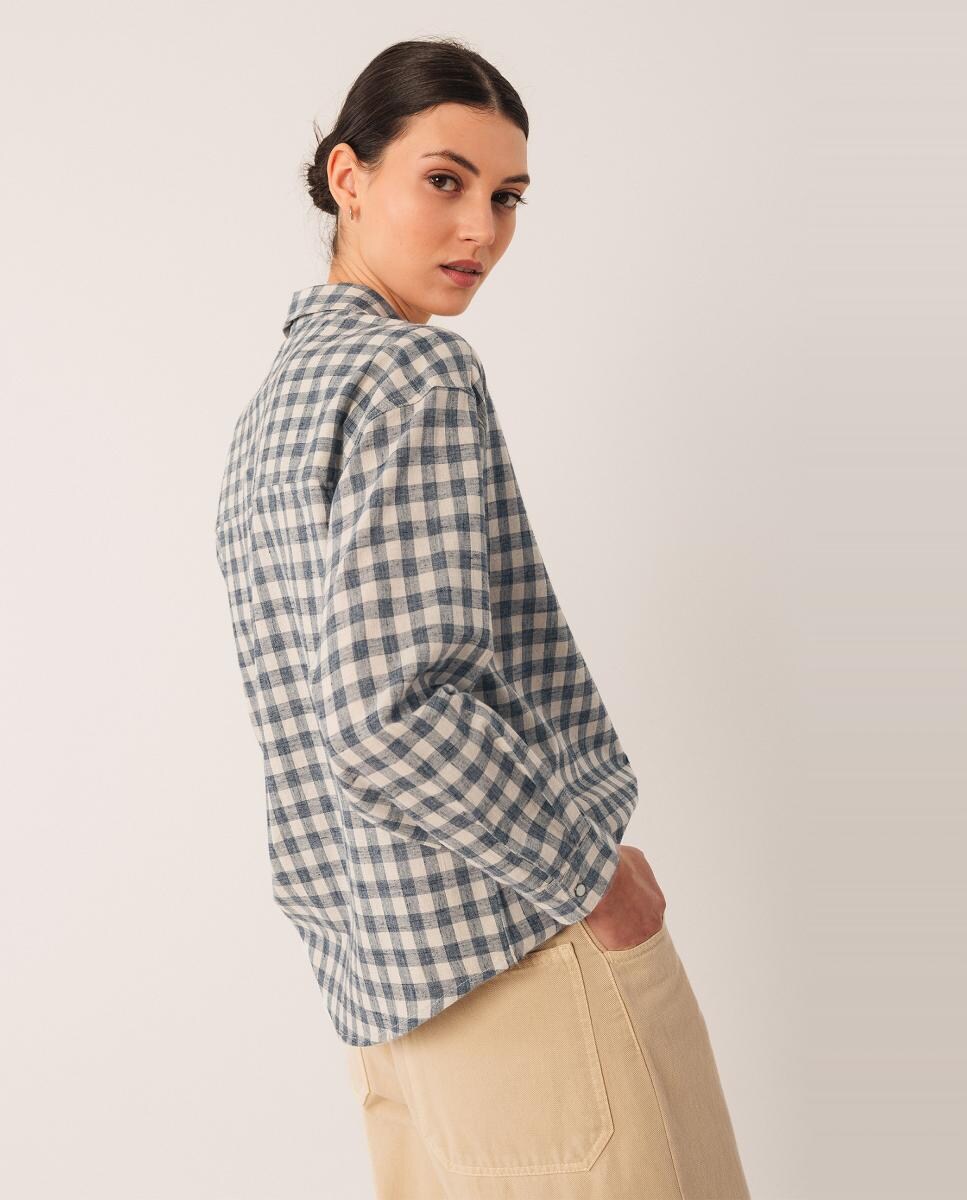 Camisa de manga comprida com colarinho de camisa Azul-índigo-3