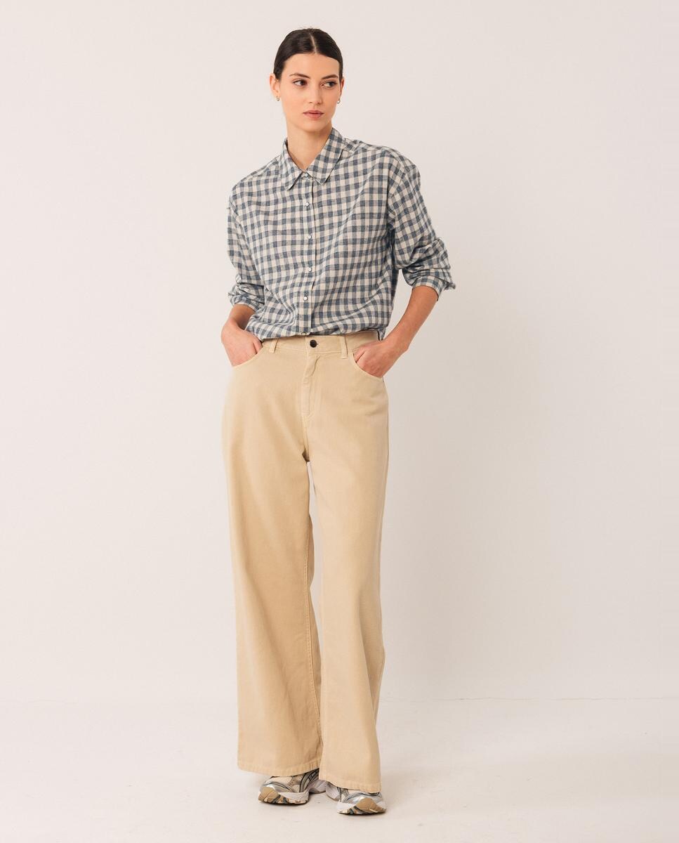 Camisa de manga comprida com colarinho de camisa Azul-índigo-4