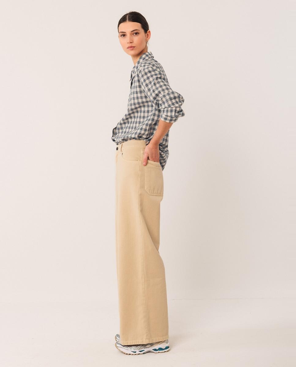 Camisa de manga comprida com colarinho de camisa Azul-índigo-5