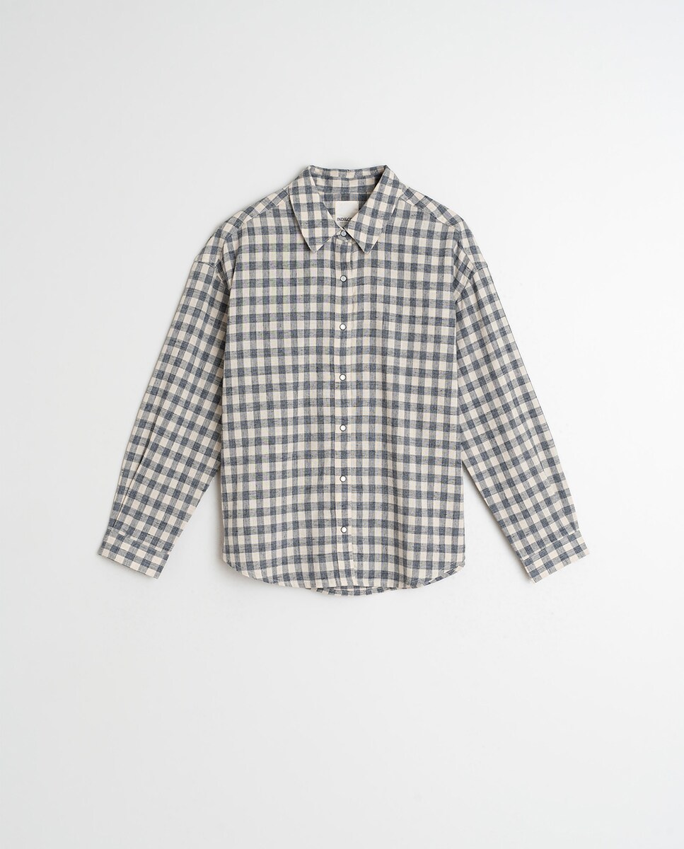 Camisa de manga comprida com colarinho de camisa Azul-índigo-6