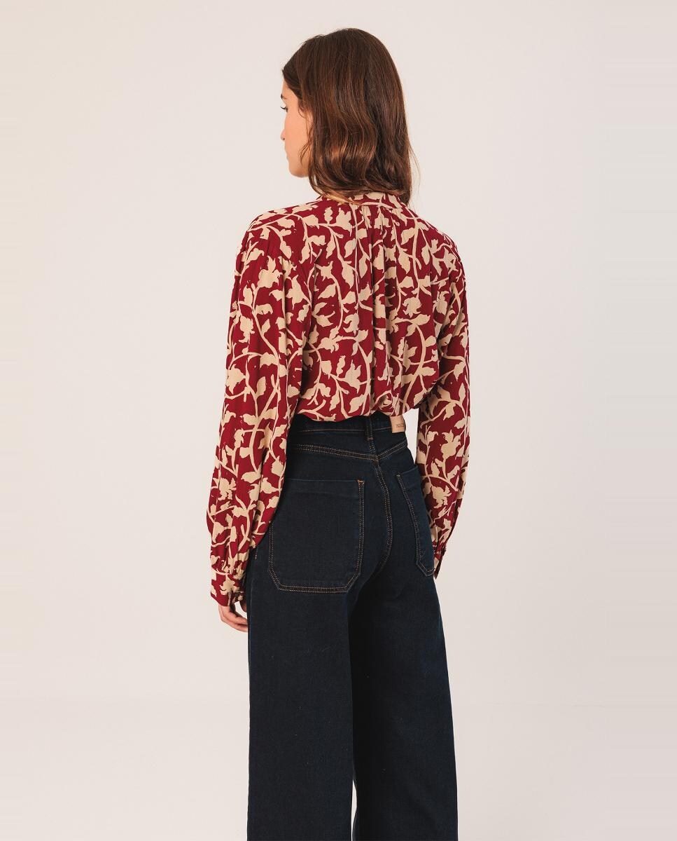 Blusa de Manga Comprida com Decote Redondo Vermelho/Grená-2