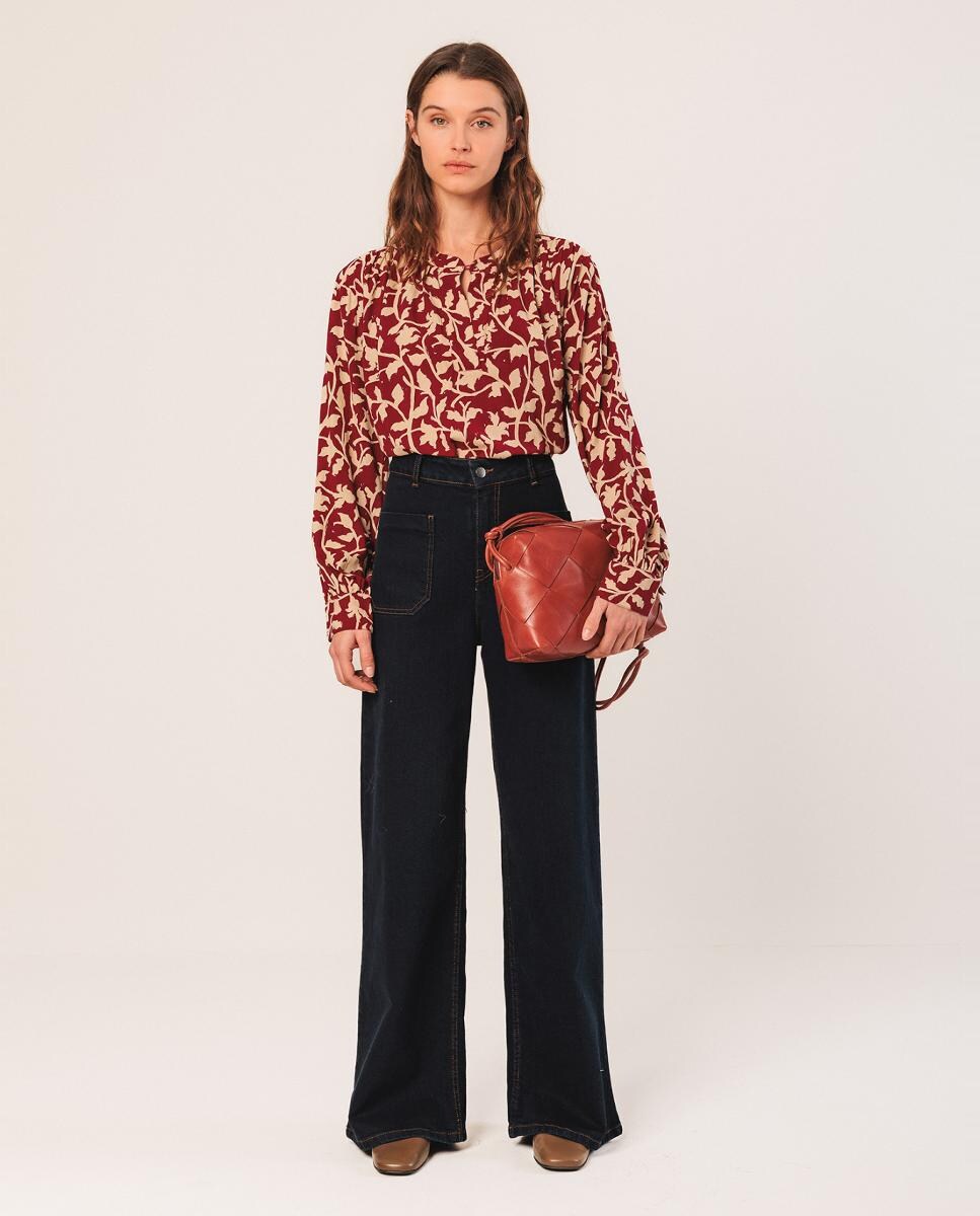 Blusa de Manga Comprida com Decote Redondo Vermelho/Grená-3