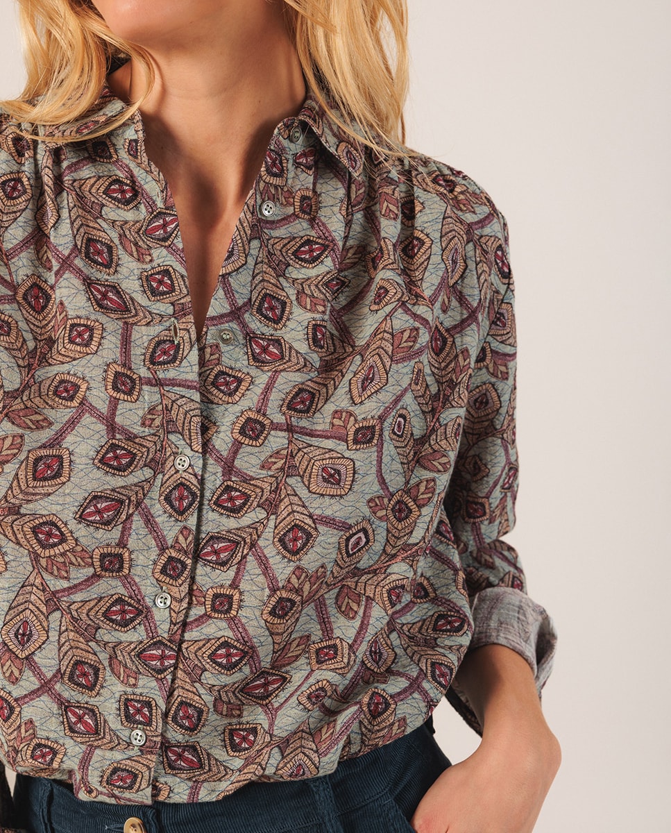 Camisa estampada com manga comprida Verde Água-2