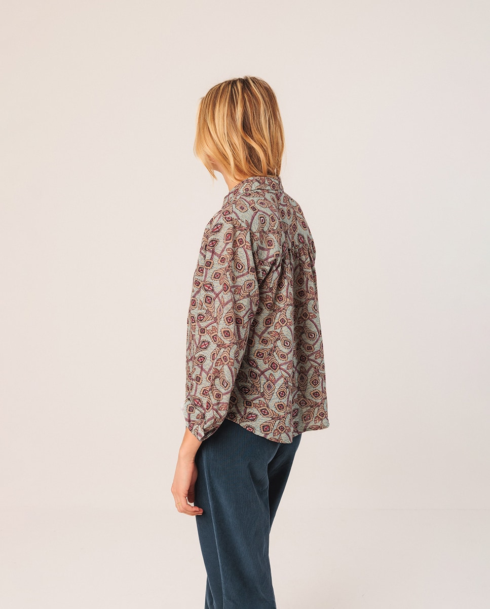 Camisa estampada com manga comprida Verde Água-3