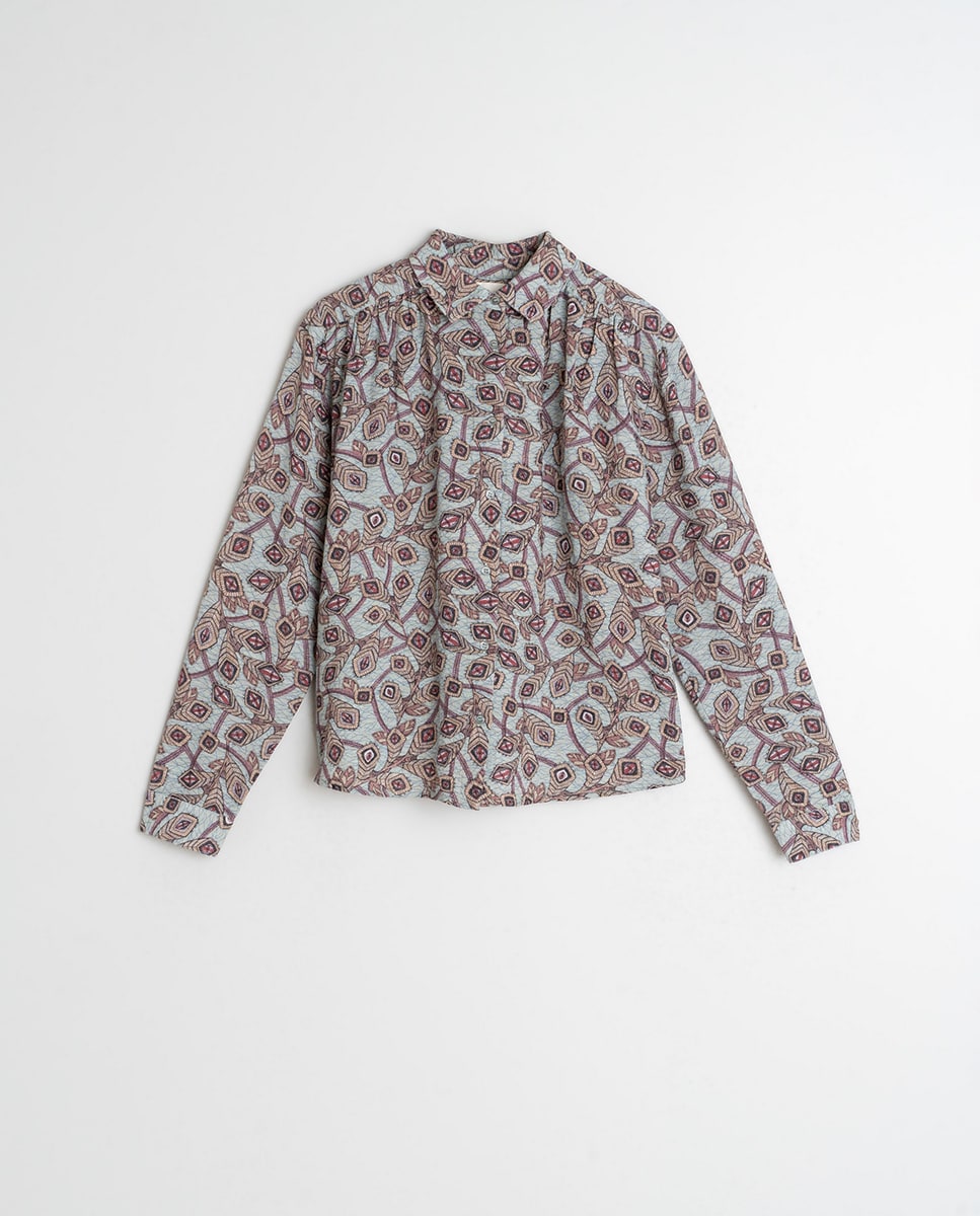 Camisa estampada com manga comprida Verde Água-4