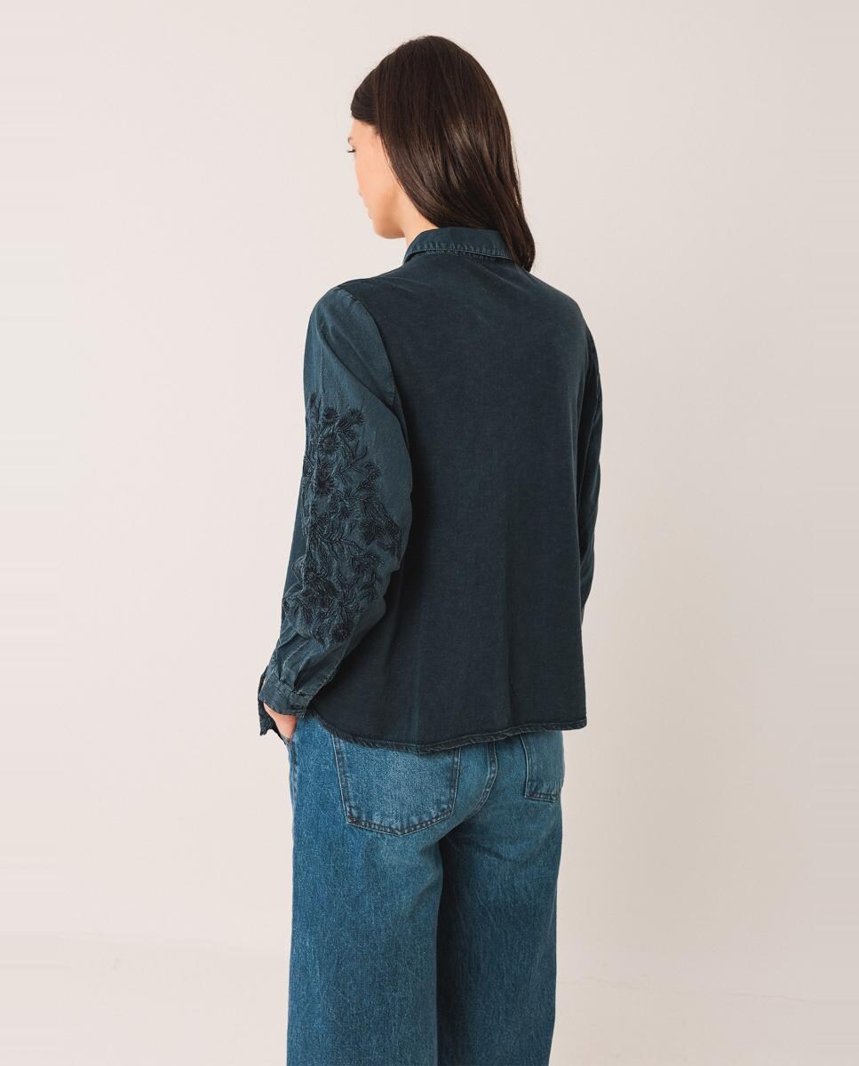 Camisa de manga comprida com colarinho de camisa Azul-marinho-2