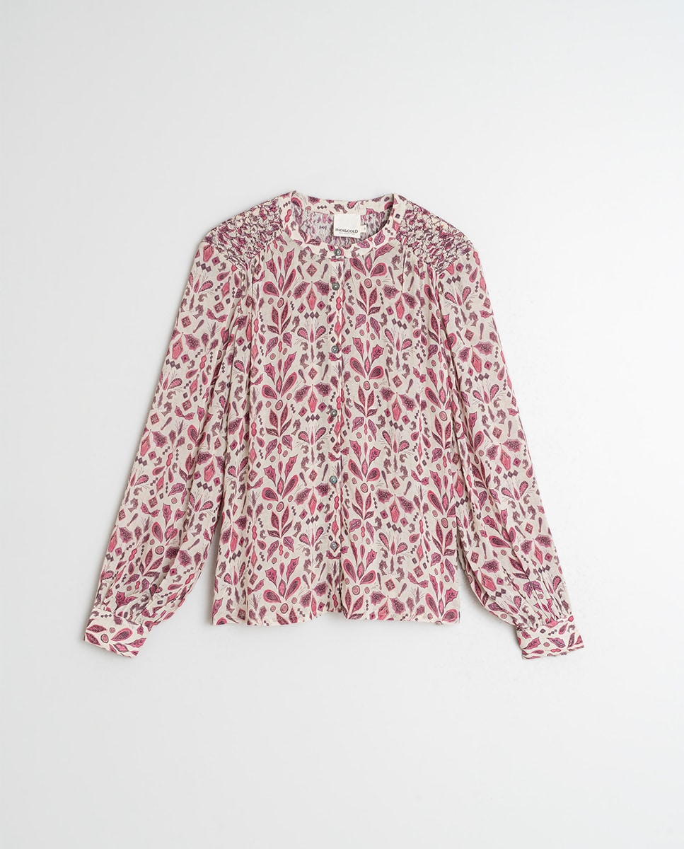 Camisa de manga comprida com decote redondo Fúcsia-6