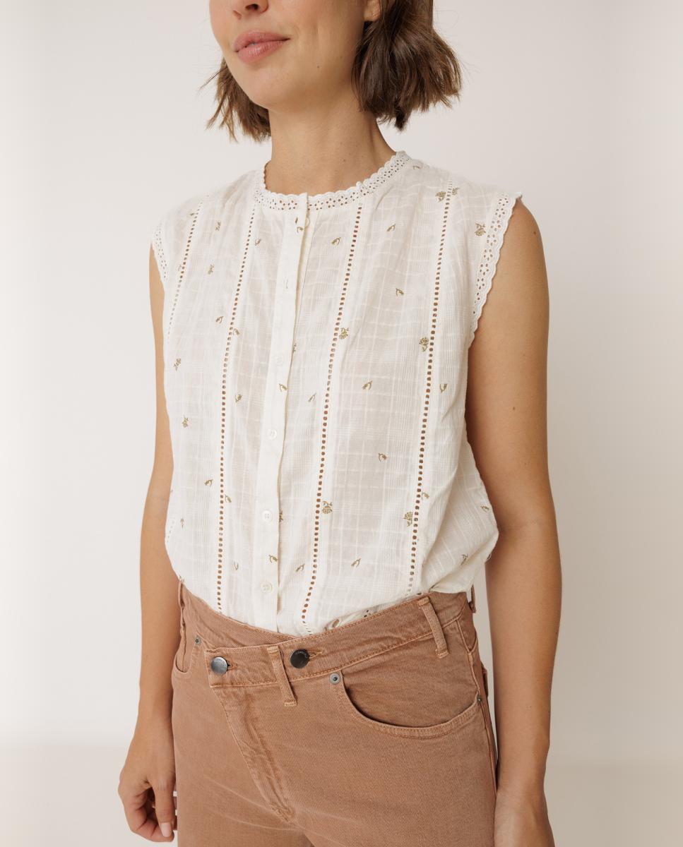 Camisa de mujer cuello redondo sin mangas - Indi & Cold - Crudo Crudo-1