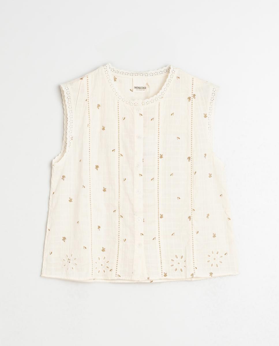 Camisa de mujer cuello redondo sin mangas - Indi & Cold - Crudo Crudo-4