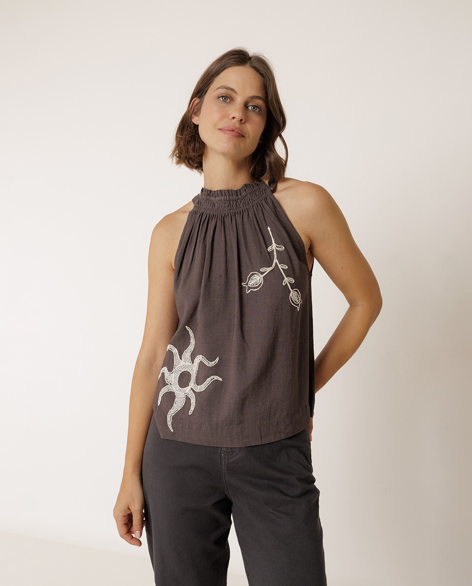 Top de mujer cuello halter con lazo - Indi & Cold - Negro Negro-2