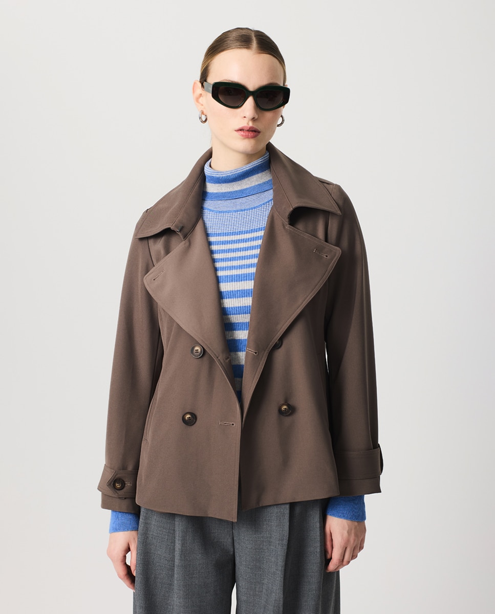 Gabardine curta Castanho-1