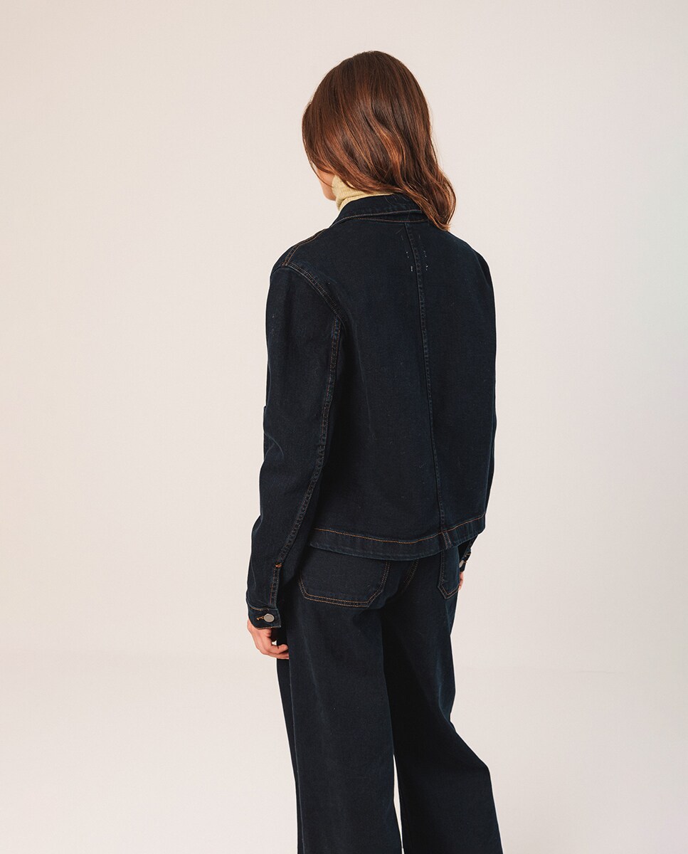 Blusão com Manga Comprida e Colarinho de Camisa Azul-marinho-3