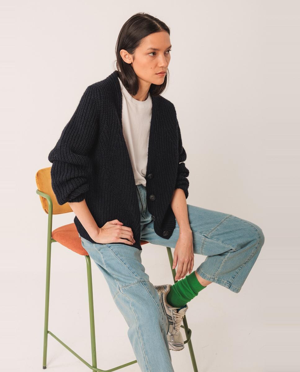 Casaco com manga comprida e decote em bico Azul-marinho-2